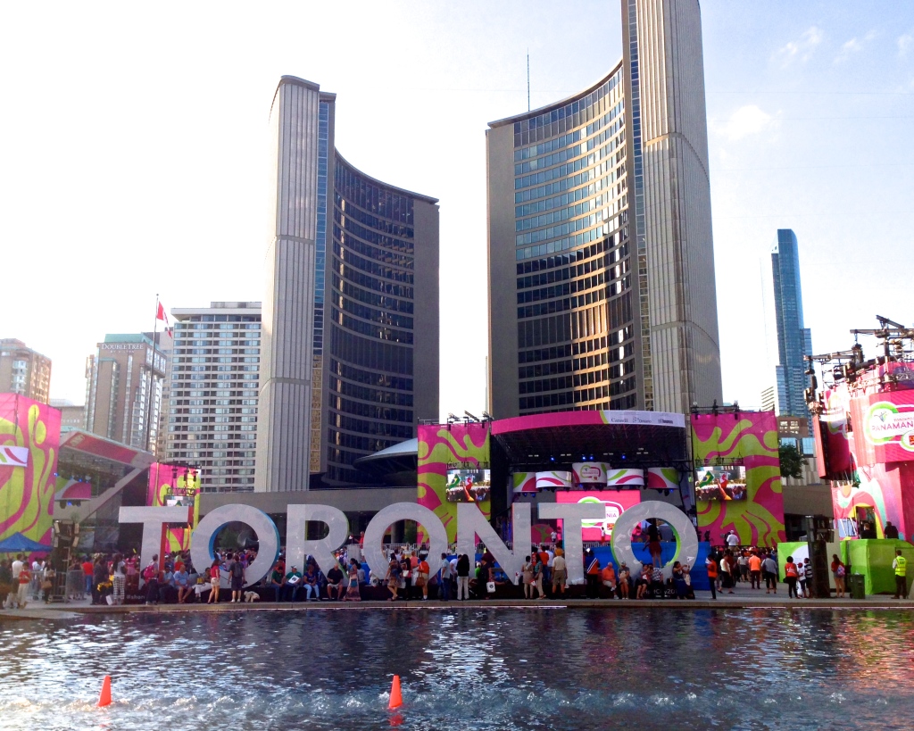 Toronto sign at Nathan Phillips Square during the Pan Am Games 2015. 